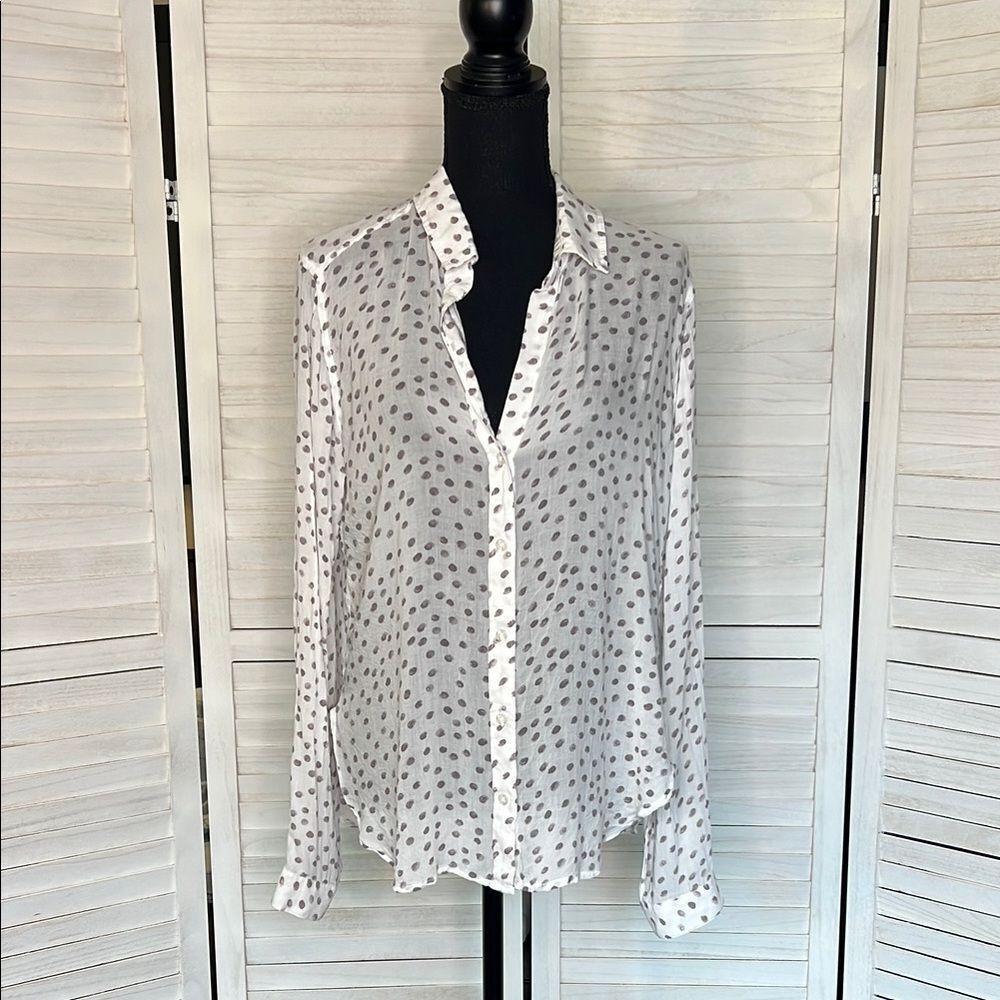 Anthropologie Cloth & Stone Semi Sheer Polka Dot Blouse Top Large